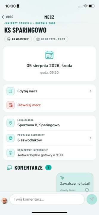 Mecz i powołania — ekran aplikacji Trampkarz